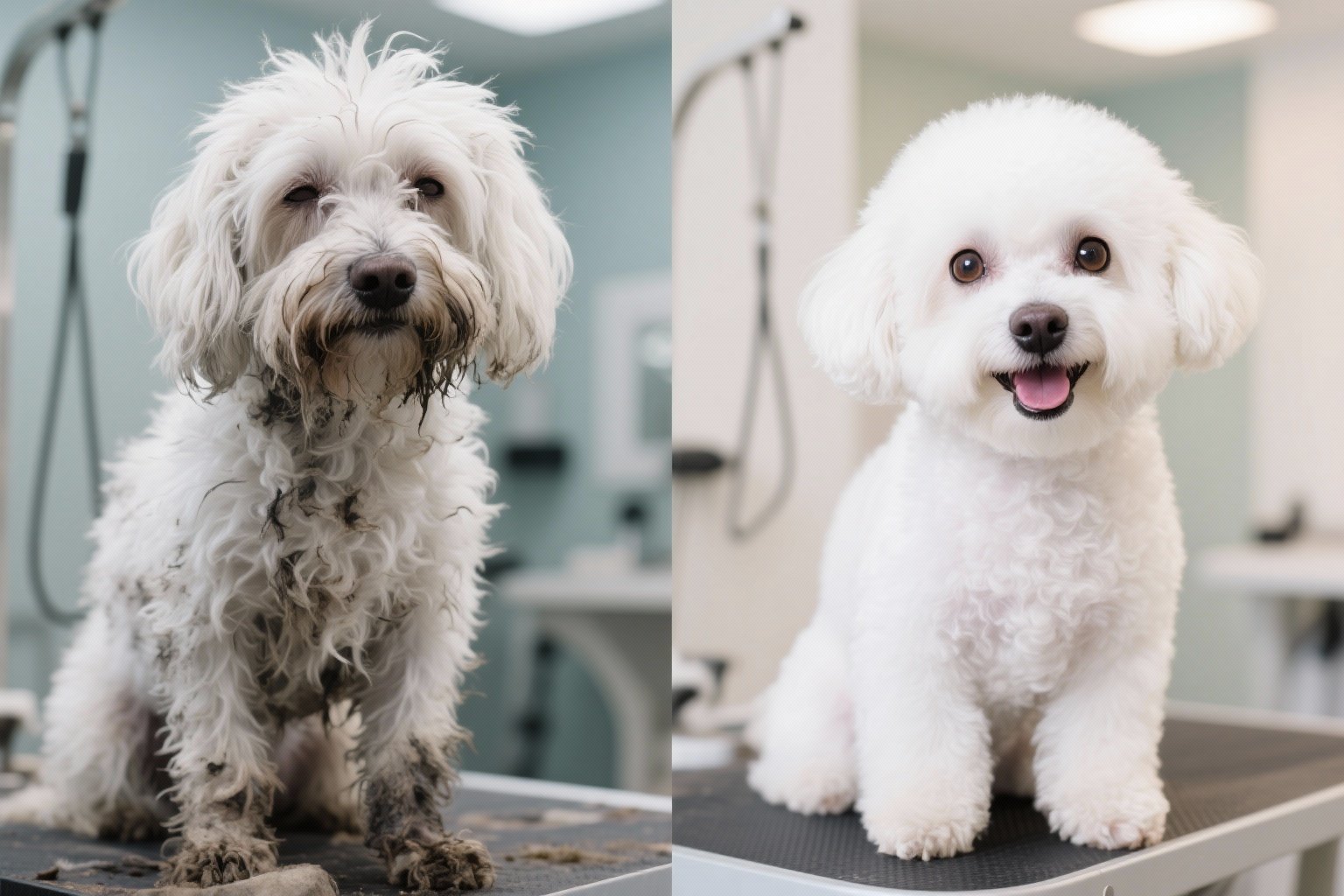 Before and after grooming transformation