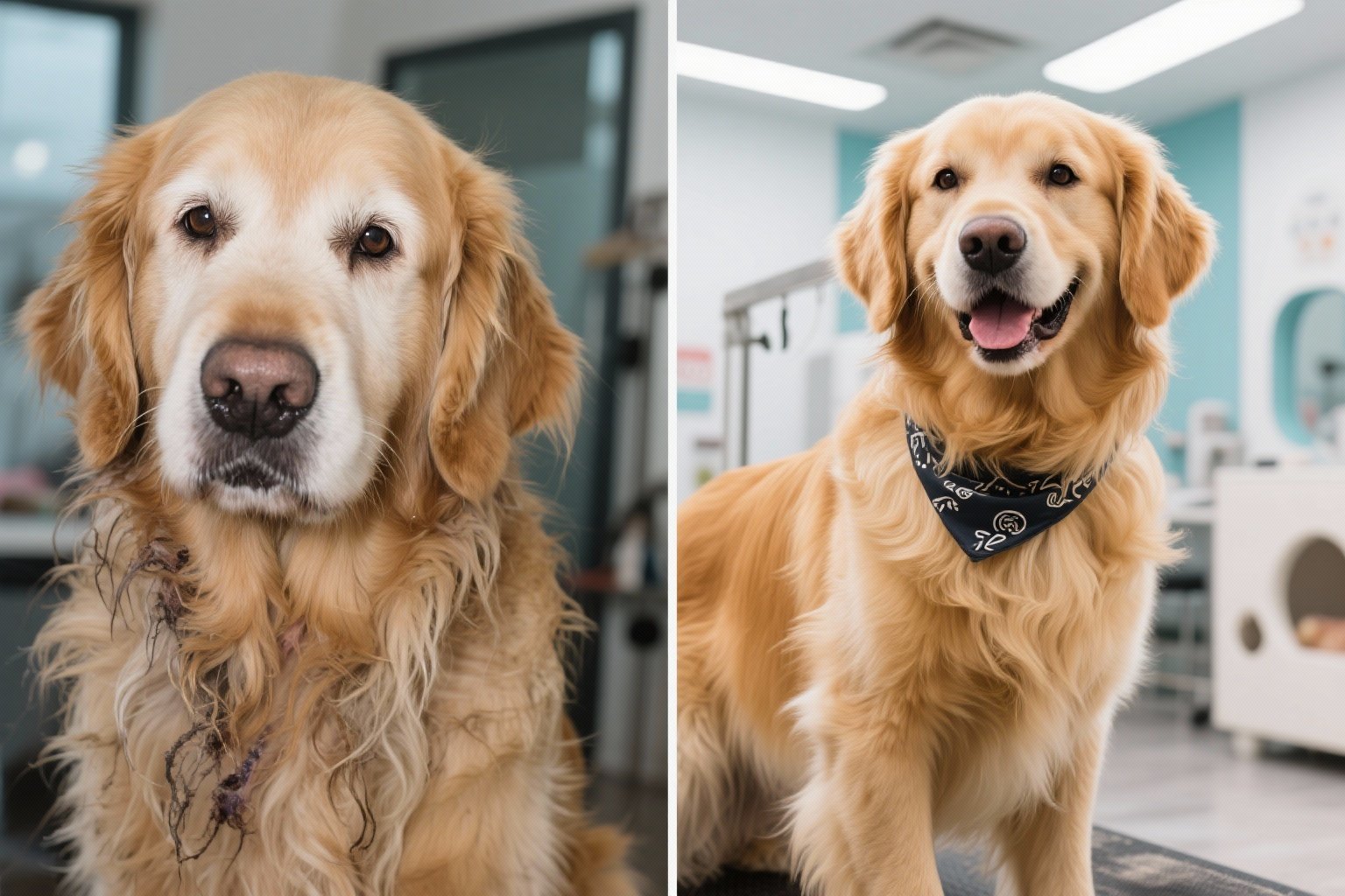Golden retriever grooming transformation