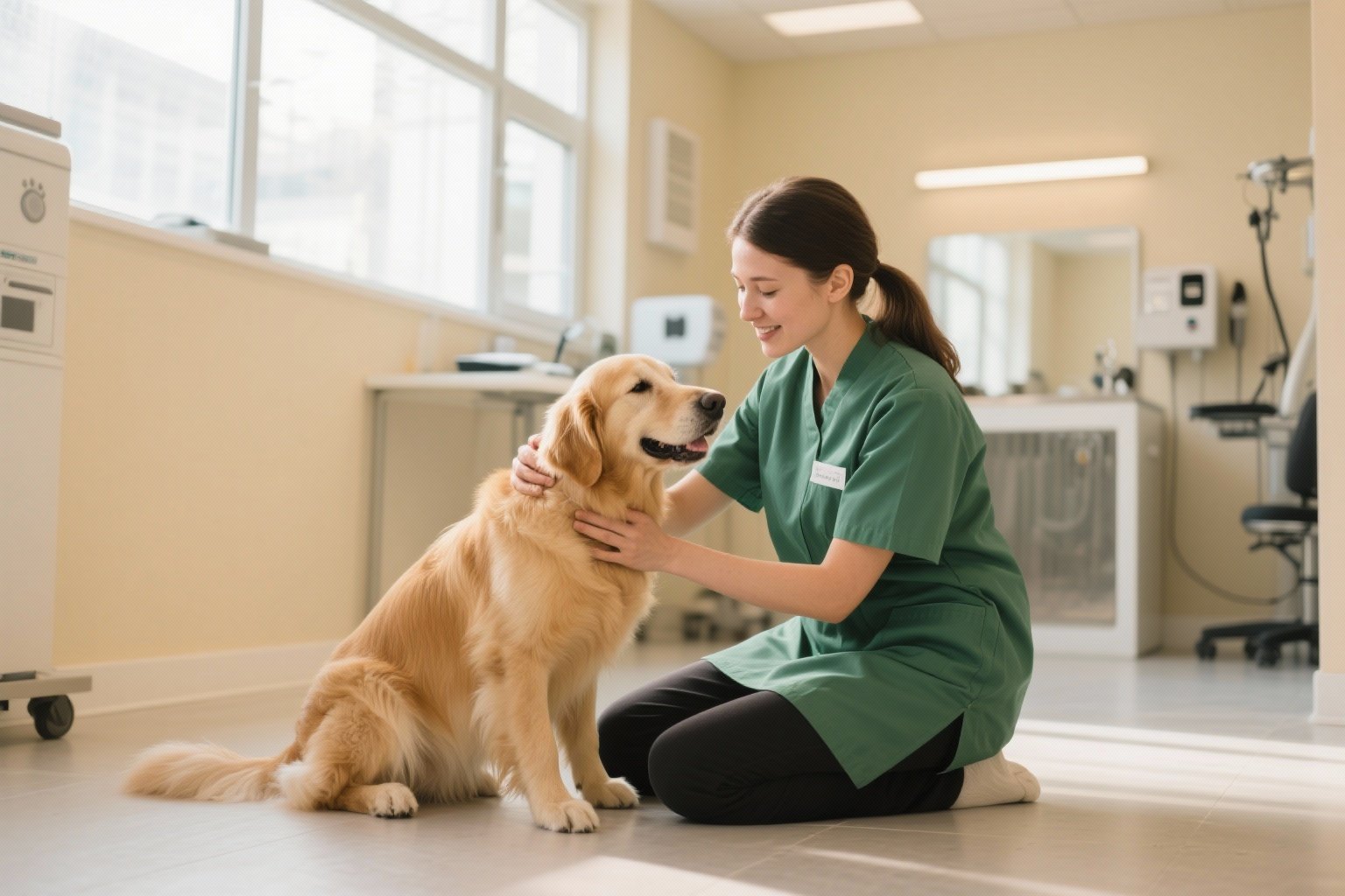 Professional pet care staff with happy pets